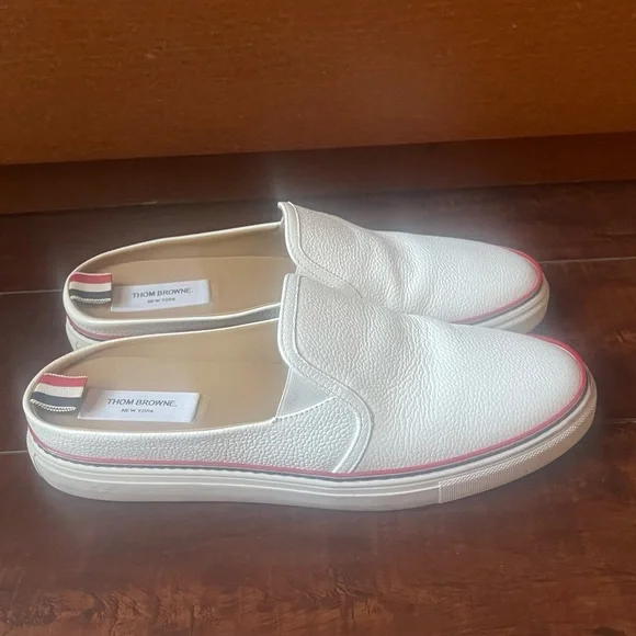 Thom Browne White Leather Slip-Ons with Red Trim - Picture 6 of 8